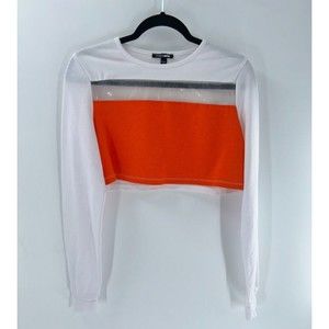 Women's Fashion Nova Orange White Long Sleeve Crop Top Size S